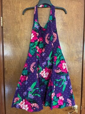 Vintage d.b.a.-l.a. Purple Floral Fit & Flare Halter Dress Size 13